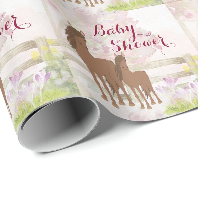 Hübsch Brown Horses and Blume Babydusche Geschenkpapier (Rolleneckpunkt)