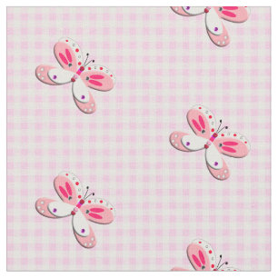 Hübsch Butterfly Gingham Kariert Pink White Stoff