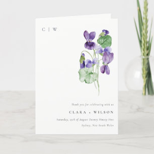Hübsch Chic Monogram Violet Floral Bunch Hochzeit Dankeskarte