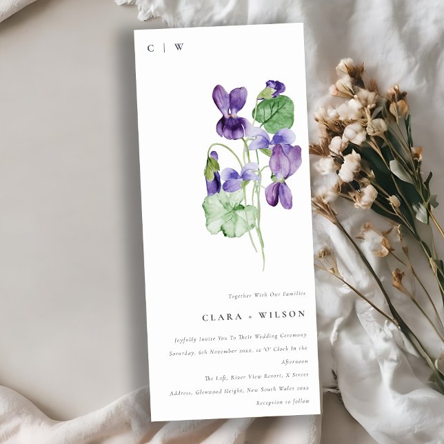 Hübsch Chic Monogram Violet Floral Bunch Hochzeit Einladung (Von Creator hochgeladen)