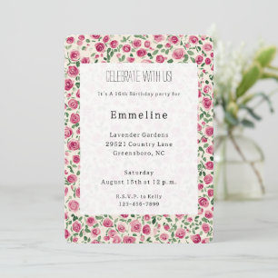 Hübsch Chic Pink Roses Floral Geburtstag Einladung