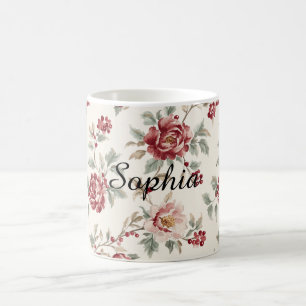 Hübsch Chic Rote Creme Blumen   Kaffeetasse