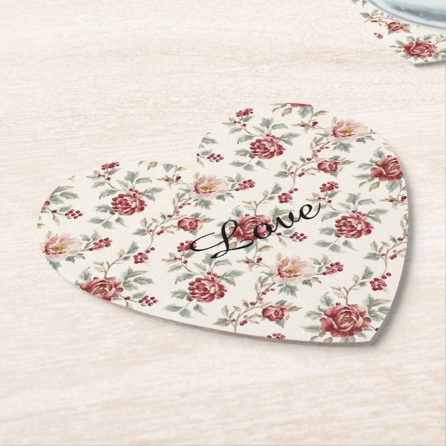 Hübsch chic rote Creme Blumen   Untersetzer (angewinkelt)