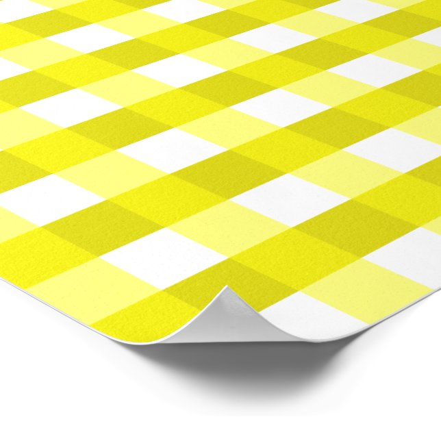Hübsch Chic Yellow Gingham Checked Fabric Muster Poster (Ecke)