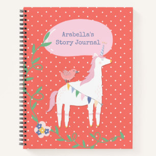Hübsch Coral Unicorn Girl's Write & Zeichn Story Notizbuch