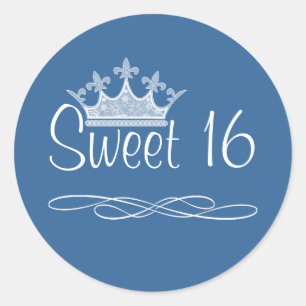 Hübsch Crown Blue Sweet 16 Geburtstagsaufkleber Runder Aufkleber