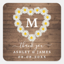 Hübsch Daisies Monogram Wedding Vielen Dank Quadratischer Aufkleber