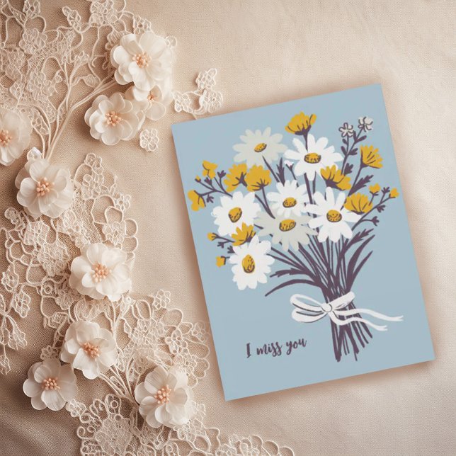 Hübsch Daisy Bouquet ich MISST DIR süß CUSTOM Postkarte (Customize this sweet retro postcard with hand drawn daisy bouquet. missing you!)