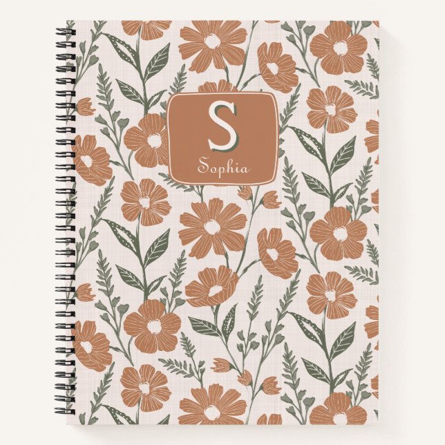 Hübsch Daisy Floral Mit Monogramm Notizbuch (Vorderseite)