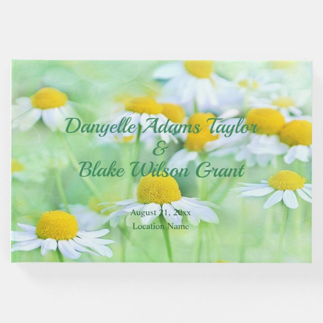 Hübsch Daisy Floral, Script Schriftart Hochzeit Gästebuch (Vorderseite)