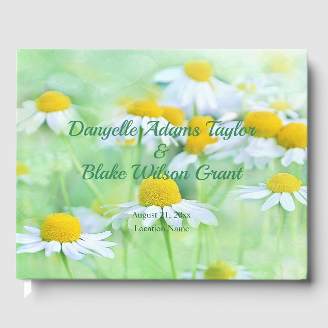 Hübsch Daisy Floral, Script Schriftart Hochzeit Gästebuch (Vorderseite)