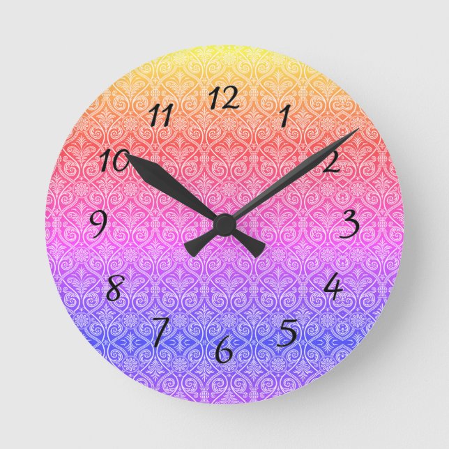 Hübsch Damask Rainbow Pattern Modernes Runde Wanduhr (Vorderseite)