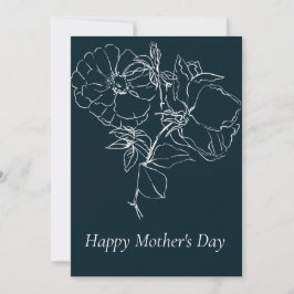 Hübsch Dark Blue Sketch Florals Mütter Day Card Feiertagskarte