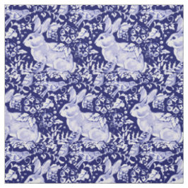 Hübsch Dark Blue & White Rabbit Bird Dedham Delft Stoff