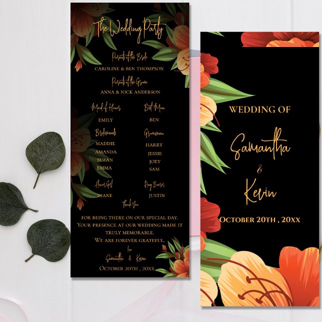 Hübsch Dark Moody Orange Blumenzettel Einladung (Pretty Dark Moody Orange Floral Wedding Program)