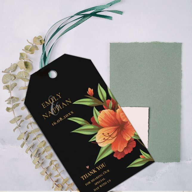 Hübsch Dark Moody Orange Elegante Blumenhochzeit Geschenkanhänger (Pretty Dark Moody Orange Elegant Floral Wedding Gift Tags)