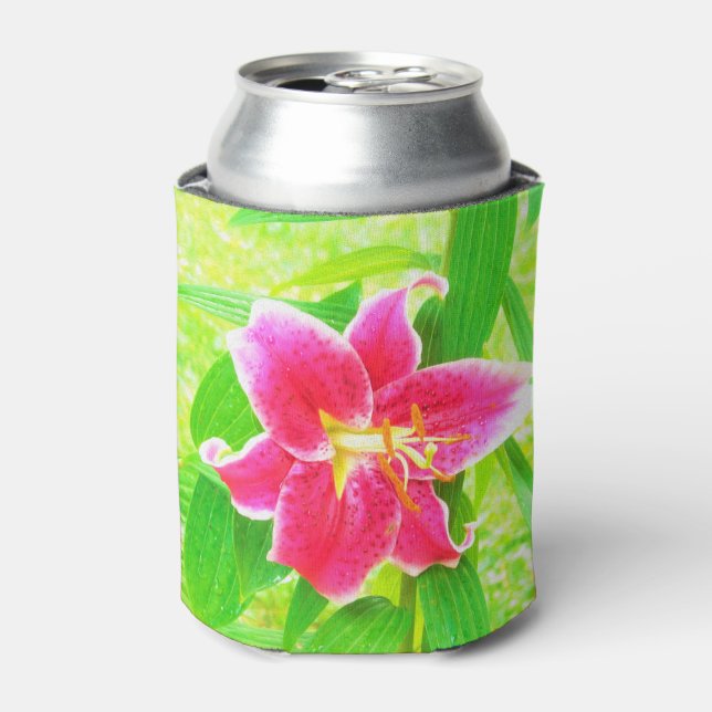 Hübsch Deep Pink Stargazer Liuon on Lime Green Dosenkühler (Kanne Vorderseite)