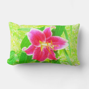 Hübsch Deep Pink Stargazer Liuon on Lime Green Lendenkissen