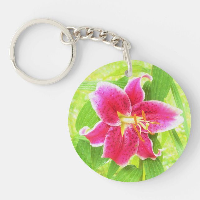 Hübsch Deep Pink Stargazer Liuon on Lime Green Schlüsselanhänger (Vorderseite)