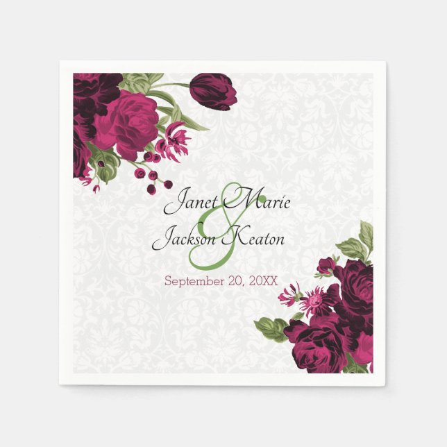 Hübsch Deep Wine Floral Wedding Napkins Serviette (Vorderseite)