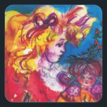 HÜBSCH DOLL QUADRATISCHER AUFKLEBER<br><div class="desc">Farbenfrohe,  wunderschöne antike Puppe,  Weihnachtsschmuck mit einem kleinen blonden Mädchen,  originelle Aquarellmalerei von Bulgan Lumini (c).</div>