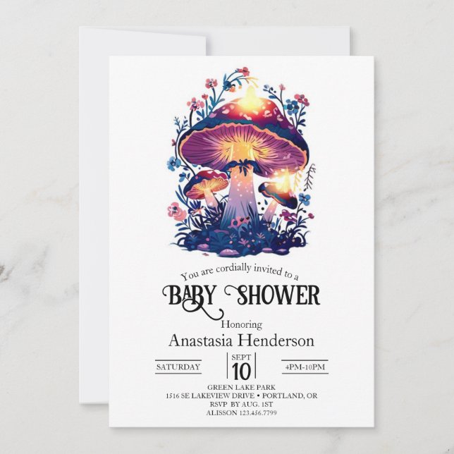 Hübsch Dreamy Mushroom Baby Dusche Einladung (Vorderseite)