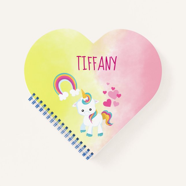 Hübsch Einhorn Rosa und Gelb Notizbuch (Vorderseite)