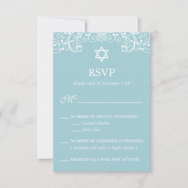 Hübsch Elegant Blue Bat Mitzvah UAWG RSVP Karte (Vorderseite)