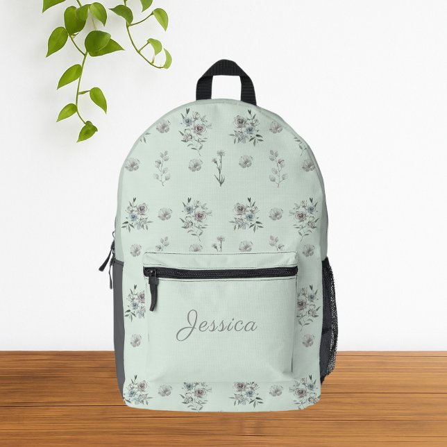 Hübsch Elegante Wasserfarben Bedruckter Rucksack (Elegant Vintage Green Floral Backpack)
