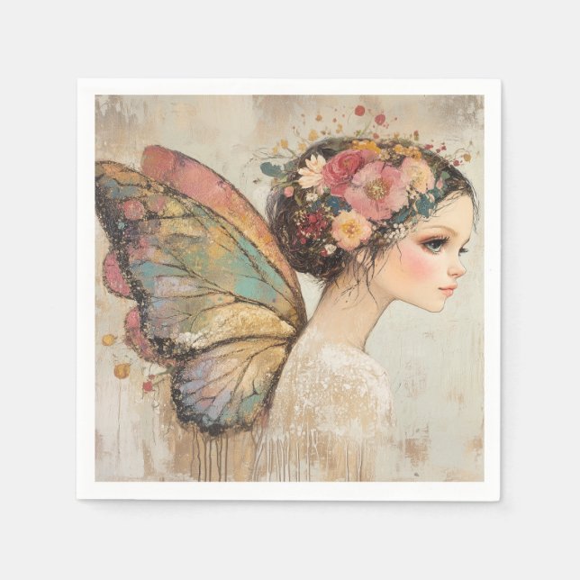Hübsch Fairy Boho Butterfly & Floral Pastell Serviette (Vorderseite)
