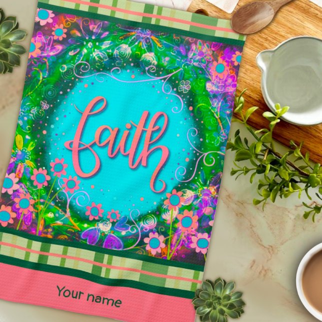 Hübsch Faith Floral Your Name Kariert Stilvoll Geschirrtuch (Von Creator hochgeladen)
