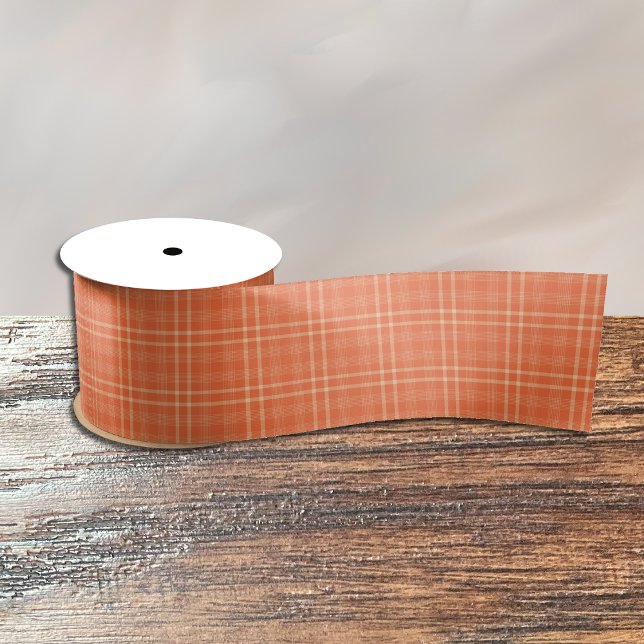 Hübsch Fall Orange Tartan Pattern Ribbon Satinband (Orange ribbon with a Tartan pattern . Perfect for your fall , Halloween & Thanksgiving crafts .)