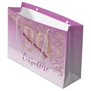 Hübsch Falling Rose Gold Glitzer 80. Geburtstag Große Geschenktüte