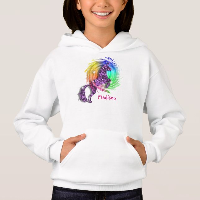 Hübsch Fantasy Rainbow Unicorn Personalisiert Hoodie (Vorderseite)