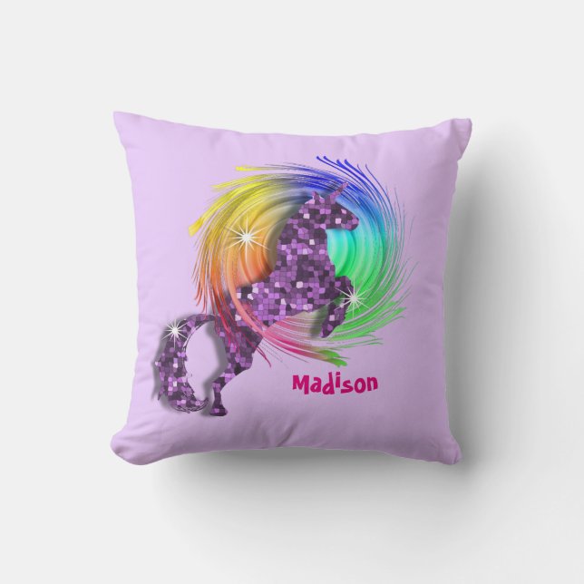 Hübsch Fantasy Rainbow Unicorn Personalisiert Kissen (Vorderseite)
