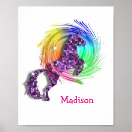 Hübsch Fantasy Rainbow Unicorn Personalisiert Prin Poster
