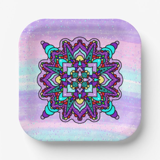 Hübsch farbenfroh Lila Mandala Mystical Pappteller (Vorderseite)