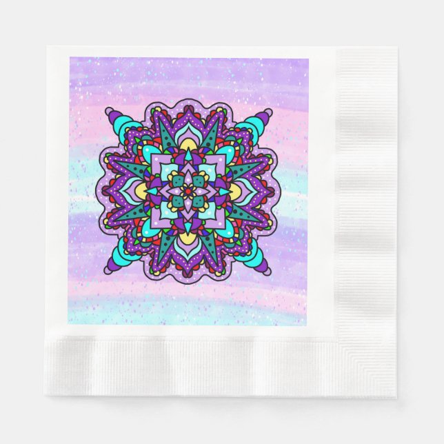 Hübsch farbenfroh Lila Mandala Mystical Serviette (Vorderseite)