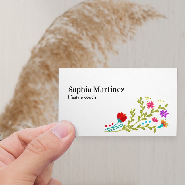 Hübsch Fiesta Floral Bouquet White Social Media Visitenkarte (Horizontal Business Card with fiesta floral bouquet)