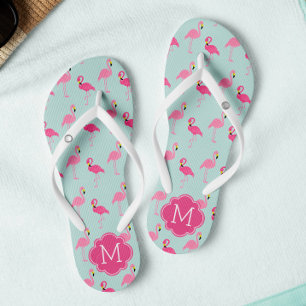 Hübsch Flamingos Muster Mit Monogramm Flip Flops