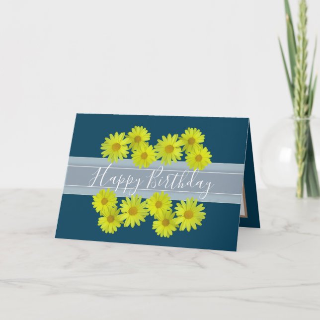 Hübsch Floral Bouquet Daisy Blume Blue Birthday Karte (Vorderseite)