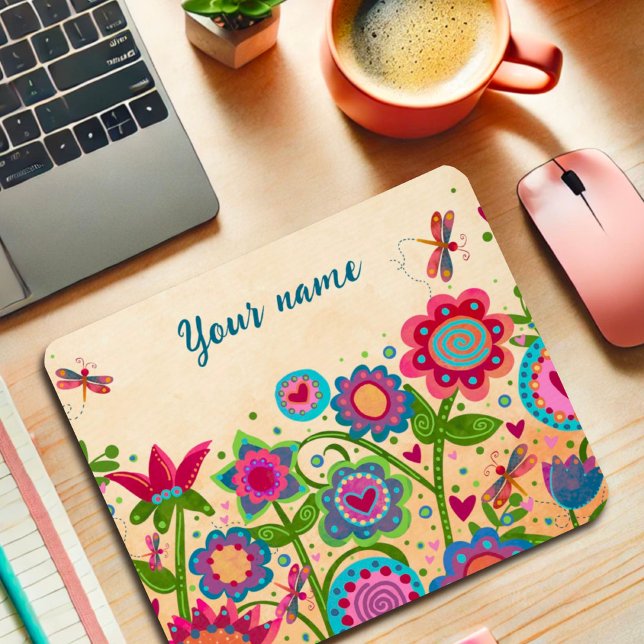 Hübsch floral fröhlich Ihr Name Custom Mousepad (Von Creator hochgeladen)