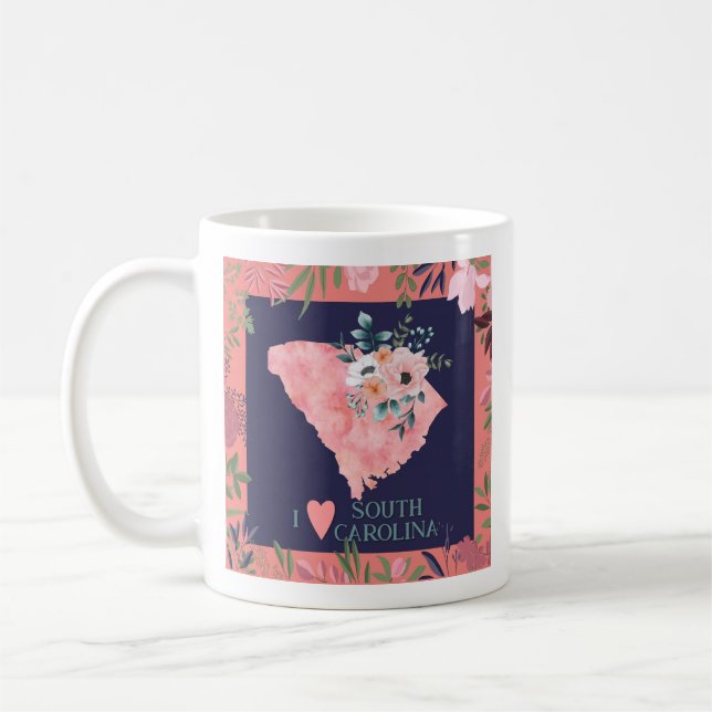Hübsch Floral I Liebe South Carolina Staat Karte Kaffeetasse (Links)