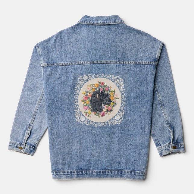 Hübsch Floral Scottish Terrier Jeansjacke (Rückseite)