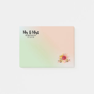 Hübsch Floral Watercolor Bouquet Mr. & Mrs. Post-it Klebezettel