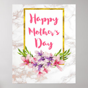Hübsch Florals am Tag der Mutter aus weißem Marmor Poster