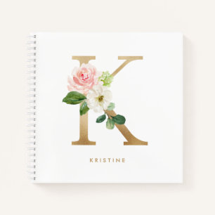 Hübsch Florals Imitats Gold Foil Letter K Monogram Notizbuch