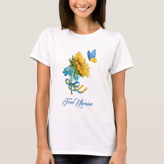 Hübsch Freie Ukraine Sonnenblumen und Schmetterlin T-Shirt (Vorderseite)