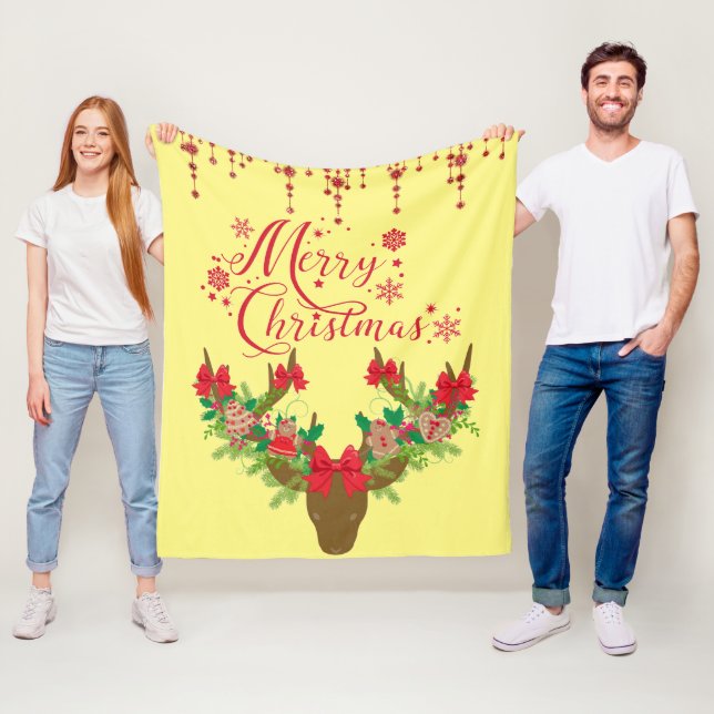 Hübsch Frohe Weihnachten Reindeer Floral Fleecedecke (Beispiel)
