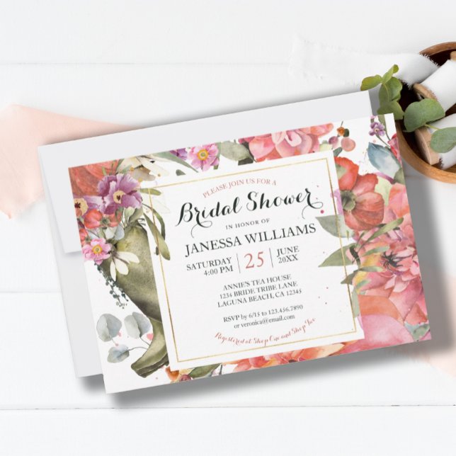 Hübsch Garden Blumendusche Einladung (PRETTY PINK GARDEN FLORAL BRIDAL SHOWER INVITATION)